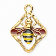 Stainless steel charms rhombus with bee Gold-Rust Red-Black-Yellow