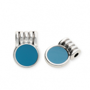 DQ® European metal charms round Antiek Zilver-Petrol Blue (Nikkelvrij)