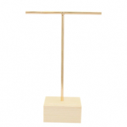 Jewellery display T-From for earrings with wooden standard Natural-Gold