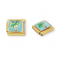 Stainless steel charms for italian bracelet palmtree Gold-Light Blue-Green