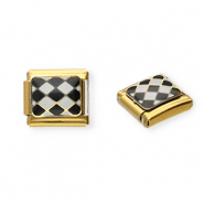 Stainless steel charms for italian bracelet chequered Gold-Black-White