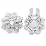 Stainless steel button covers flower with imitation pearl Silver-White