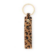 Keychain leather with leopard print Tan Brown-Black-Gold