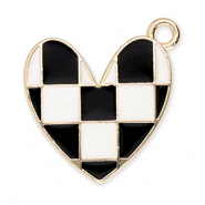 Metal charms heart with cubes Gold-Black-White