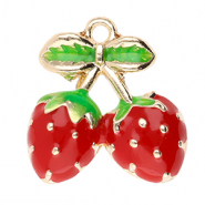 Metal charms strawberry Gold-Red-Green