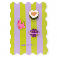 BY31® Pins "Sushi" / balloon dog / "Give me space" on card Green-Purple-Pink-White-Yellow