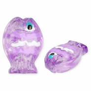 Handmade glass beads fish Transparent Purple-White-Black-Cyan