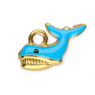 Stainless steel charm enamel whale Gold-Blue