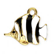 Stainless steel charm enamel fish Gold-Black-White
