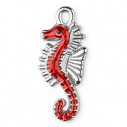 Stainless steel charm enamel seahorse Silver-Red-Black