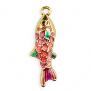 Stainless steel charm enamel fish Gold-Purple-Pink-Green