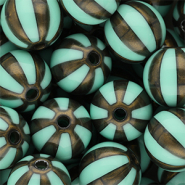 16 mm DQ&reg; acrylic beads with stripes Turquoise Green-Golden Brown
