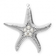 Stainless steel charms starfish with imitation pearls Silver-White