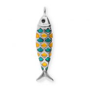 Stainless steel charms fish Silver-Petrol Green-Orange-Black