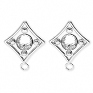 BY31&reg; Stainless Steel findings earrings&nbsp;/&nbsp;earpins rhombus with crystal with loop Silver-Crystal