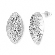 Stainless steel findings earrings / earpin oval with flowers with loop Silver