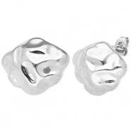 Stainless steel findings earrings / earpin irregular with loop Silver