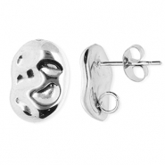 Stainless steel findings earrings / earpin oval with loop Silver