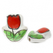 Beads ceramic tulip White-Red-Green