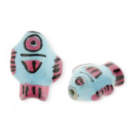 Beads ceramic fish Light Blue-Pink-Black