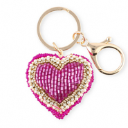 Keychain heart Gold-Fuchsia-White