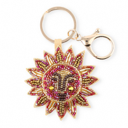 Keychain sun with face Gold-Antique Gold-Pink AB