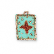 Handmade embroidered charms star Turquoise-Brown-Gold