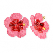Trendy earrings&nbsp;/&nbsp;earpins enamel flower with stainless steel post Gold-Dark Pink-Red