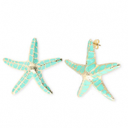 Trendy earrings&nbsp;/&nbsp;earpins enamel starfish with stainless steel post Gold-Turquoise