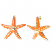 Trendy earrings&nbsp;/&nbsp;earpins enamel starfish with stainless steel post Gold-Orange