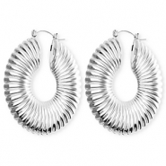 Statement earrings / creoles circle ridged with stainless steel post Silver