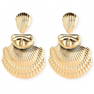 Statement earrings / earpins shell ridged with stainless steel post Gold