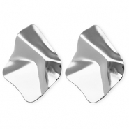 Statement earrings / earpins organic rhombus with stainless steel post Silver