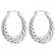 Statement earrings / creoles twisted with stainless steel post Silver