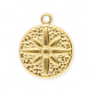 Stainless steel charms round with flower Gold