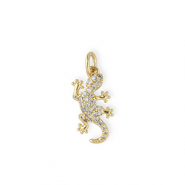 Brass TQ metal charms lizard with rhinestones Gold-Transparent