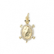Brass TQ metal charms turtle with rhinestones Gold-Transparent-Black