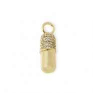 Brass TQ metal charms capsule with rhinestones Gold-Transparent