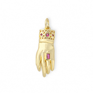 Brass TQ metal charms "OK" with rhinestones Gold-Pink