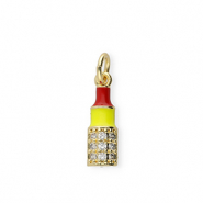Brass TQ metal charms lipstick with rhinestones Gold-Red-Yellow-Transparent