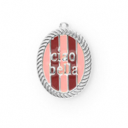 BY31&reg; Eco-brass metal charms with enamel oval Ciao bella"" Silver-Light Pink-Red