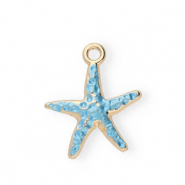 Metal charms enamel starfish Gold-Light Blue