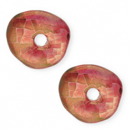 DQ greek ceramic beads donut mosaic Magenta-Green Gold
