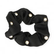 Scrunchie hair tie silky with eyes Black-Gold