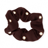 Scrunchie hair tie silky with eyes Dark Brown-Gold
