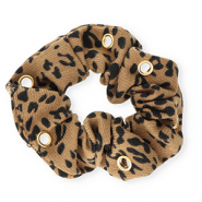 Scrunchie hair tie leopard print with eyes Tan Brown-Black-Gold