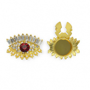 Button covers eye with strass and imitation pearls Gold-Red-Crystal-White