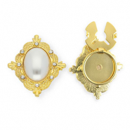 Button covers oval with imitation pearl and strass Gold-White-Crystal