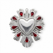 Stainless steel charms with enamel heart Silver-Red