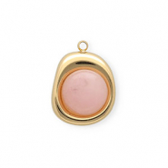 Stainless steel charms with Jade organic oval Gold-Light Pink